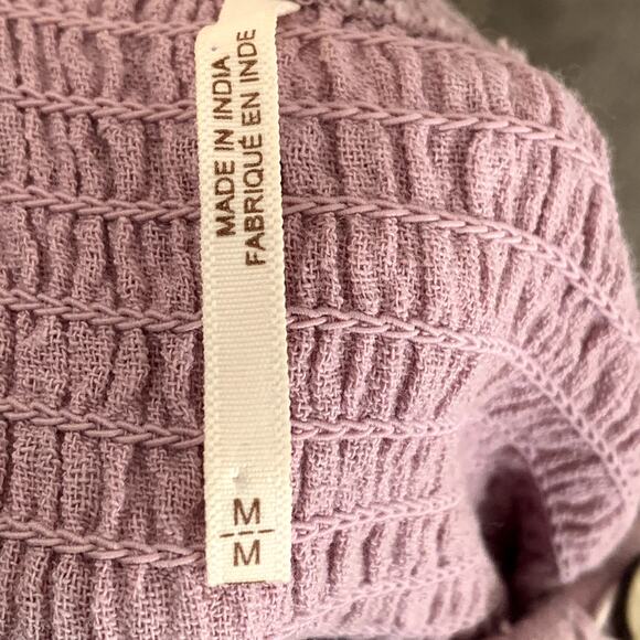 Free People Summer Picnic Smocked Balloon Sleeve Mini Dress in Purple Pink - Picture 11 of 15